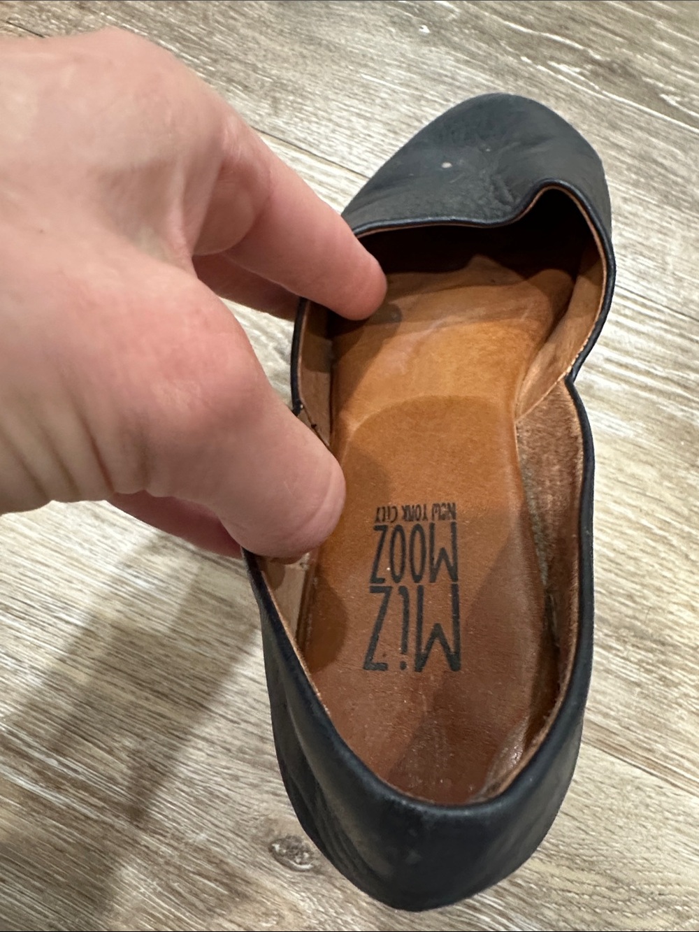 Miz Mooz Navy Leather Slip-On Flats with Tan Insole - Picture 4 of 8
